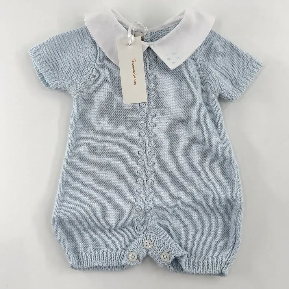 Tecomoabesos Baby Boy Short Leg Knit Romper Blue Size 3M